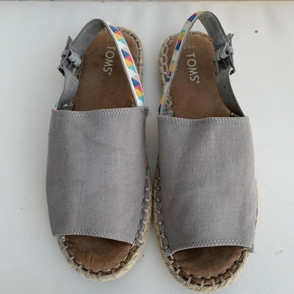 TOMS Women's Slub Chambray Clara Espadrille Sandals Flats 8.5 Gray